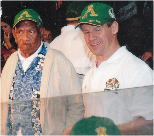 Suger Ray Robinson the Other “Center of the Century” of Rugby League with Douglas McCoy with the Team of The Century signing autographs 2008.